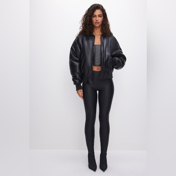 GOOD AMERICAN FAUX LEATHER BOMBER JACKET - Picture 3 of 14